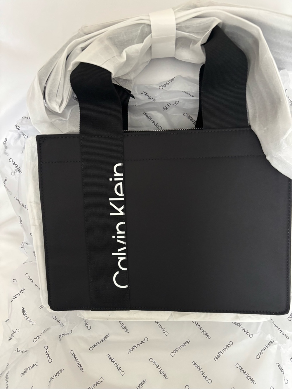 Calvin Klein Black Leather Zipper Top Handle Tote